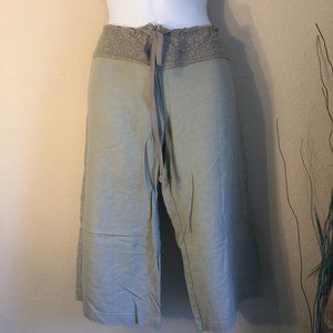 Me Jane Linen Rayon wide leg crop lace draw waist pants M